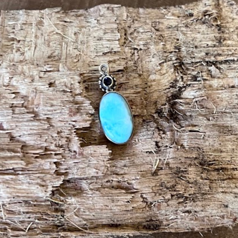 Larimar Stone Sterling Silver Stamped 925 Mount Pendant Host Pick - Picture 7 of 8